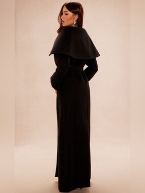 NWT Long Black Wool Trench Coat XL